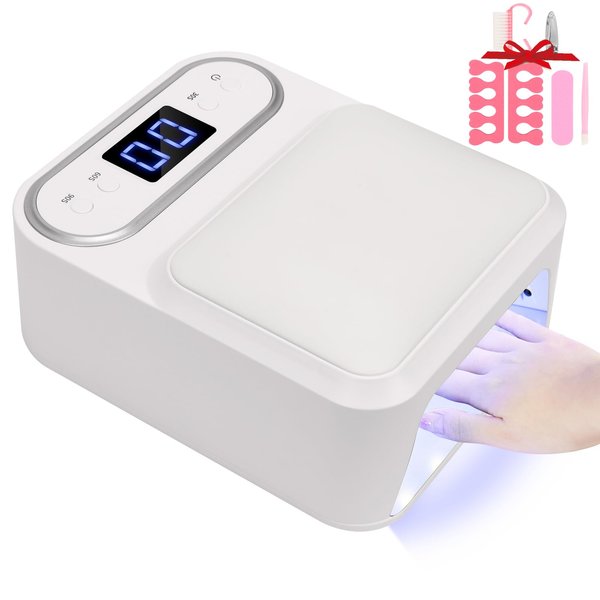 LED UV Nail Lamp with PU Arm Rest Pillow,True 48W Professional UV Nail Dryer Light,Quick Dry UV Light for Gel Nails Polish Curing Lamp with 3 Timers Auto Sensor,Nail Art Drying Tools with Nail Kit