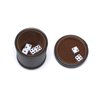 RERIVER PU Leather Dice Cup with Lid, Dark Chocolate Leatherette and Dark Brown Felt-Lined Quiet Dice Shaker Cup, Including 6 Black Dot Dice for Liars Dice/ Farkle/ Yahtzee Games, 1 Pack