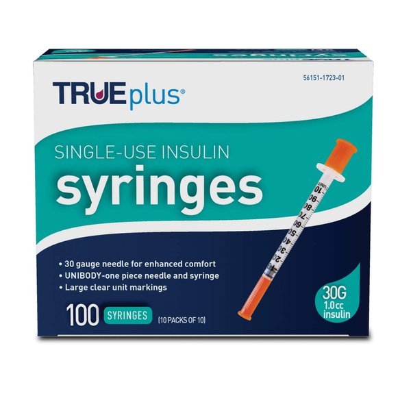 TRUEplus - Insulin Syringes 30g 1.0cc 5/16" (Pack of 100)