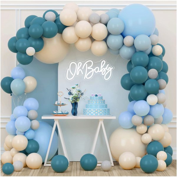 Dusty Blue Balloon Garland, Slate Blue Dusty Blue Pastel Blue Sand White Balloons Arch Kit for Boy Baby Shower Decorations Birthday Party Supplies