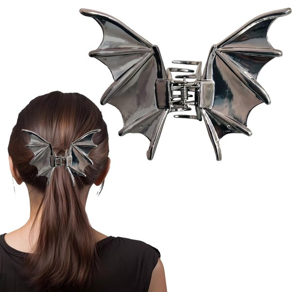 HAIMITI Y2K Gothic Halloween Hair Clips Bat Wing Claw Clips Grey Hair Accessories For Women Girls Non-Slip Hair Clip For Styling Strong Hold Hair Claw Clips For Halloween Party Costume 1pcs