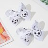 2 Pieces 4" Soccer Hair Bows Hair Clips, Sports Hair Bow, Soccer Grosgrain Ribbon Bow Hair Accessories for Girl Player School Team Football Birthday Party (White)
