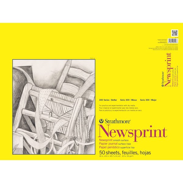 Strathmore Smooth Newsprint Paper Pad 18"X24"-50 Sheets -307018