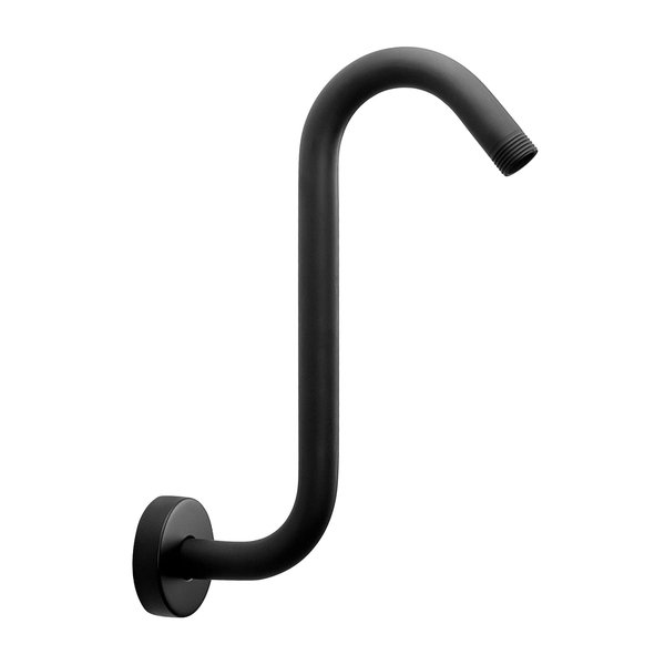 Nearmoon S Shaped Shower Head Riser Pipe, Shower Head Extender Arm with Flange, Standard 1/2" Connection- Bathroom Accessory, 12 Inch (2 Pack, Matte Black)