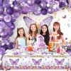 Butterfly Party Decorations, Girls Birthday Themes Decorations with Balloon Arch Kit Butterfly Photography Backdrop Banner and Tablecloth for Girls Women Butterfly Birthday Decor
