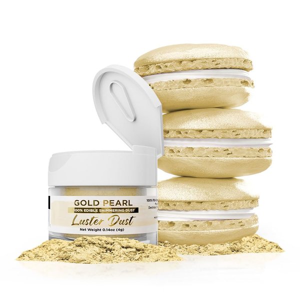 Luster Dust - Gold Pearl (4g 1x Pump) | Edible Vegan Dust & Paint for Cake Decorating, Ice Cream, Desserts, Cocktails and Beverages by Bakell