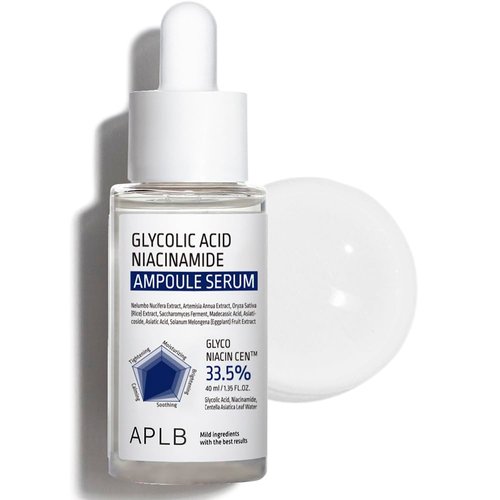 APLB Glycolic Acid Niacinamide Ampoule Serum | GLYCO NIACIN CEN™ 33.5% 1.35 FL.OZ/Korean Skincare, Replenishing moisture, Exfoliant, Revitalize for gentle and improve skin texture