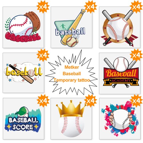 Metker baseball (160 PCS) kids waterproof temporary tattoos,children's temporary tattoo toys,boy face tattoo stickers, boy girl temporary tattoos