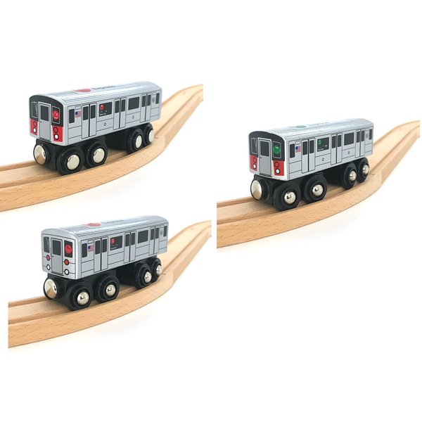 Munipals Wooden MTA NYC Subway Train Set of Three/ 3 Subway Line Cars