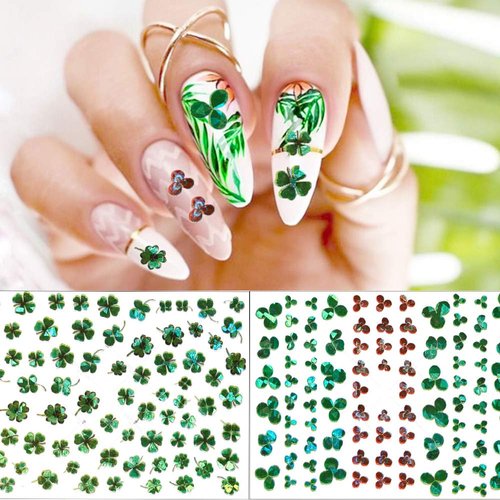 St. Patrick’s Day Nail Sticker Decals 4 Sheets Shamrock Luck of The Irish Green Nail Decals Self-Adhesive Nail Tips Decorations Lucky Clover Nail Design Stickers for Women Girls DIY Manicure