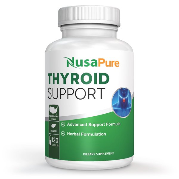 NusaPure Premium Thyroid Support Supplement (Non-GMO) 120 caps for with Ashwaganda, Iodine, Zinc, kelp, Vitamin B12, L-Tyrosine, Selenium, Copper