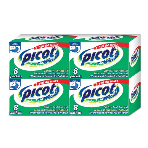 Sal de Uvas Picot, Effervescent Powder Solution, Antacid, 0.17 Oz, 4-Pack of 8 Antacid Packets , 4 Boxes