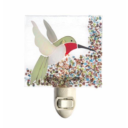 J Devlin Glass Art Stained Glass Night Light, Hummingbird, Outdoor, Plug in nightlight for Bedroom/Bathroom/den/Hallway Home Decor NTL 225-2