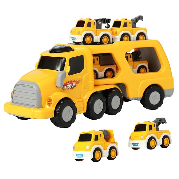 Trimate Toy Trucks for Boys. 7 Pack Toddler, Transport Truck with 6 Construction Toy. Carrier Truck with Sound & Flashlight.