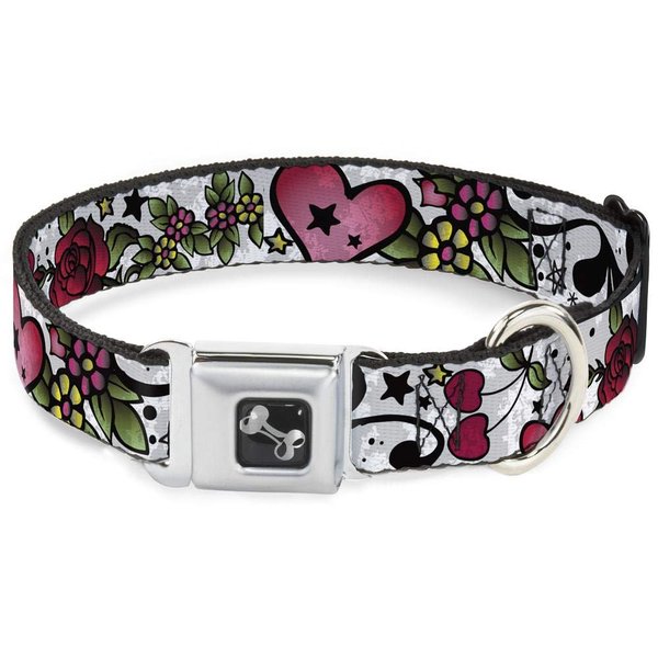 Dog Collar Seatbelt Buckle Mom Dad Close Up White 11 to 17 Inches 1.0 Inch Wide