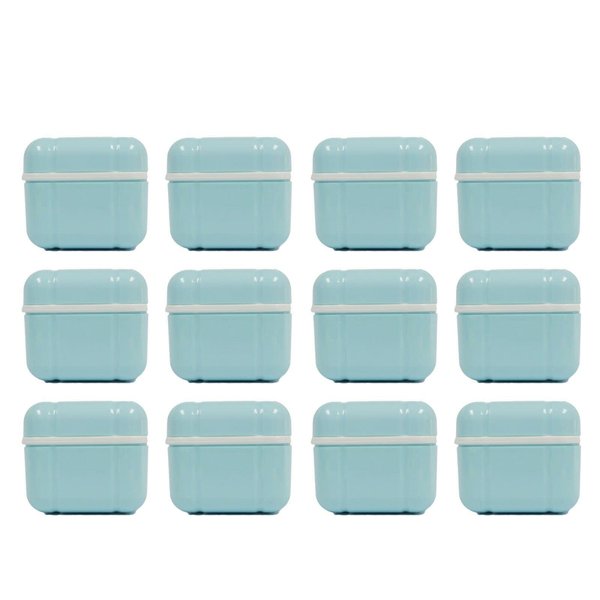 AmeriCan Goods Denture Bath Case Cup Box Holder with Basket, Storage Container Care for Dentures, Clear Braces, Night Guard & Retainers,Traveling (Sky Blue)
