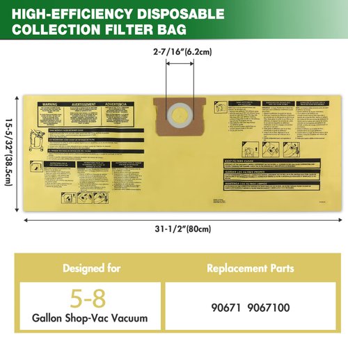 Shop-Vac 6PC Filter Kit, 2-Pack 90671 Filter Bags, 3-Pack 90107 Paper Disc Filters and 90585 Premium Foam Filter, Fit for Most Shop-Vac 5-8 Gallon Wet/Dry Vacuum