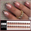 Brown Chrome Press on Nails Medium Square SWEKKE French Tip Fake Nails Brown Obrem False Nails Full Cover Stick on Nails Mirror Glossy Glue on Nails Acrylic Nails for Women Girls 24Pcs