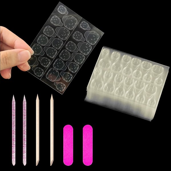 50 Sheets Double Side Nail Adhesive Tabs,Nail Glue for Press On Nails with Nail File and Orange Purple Wood Nail Sticks,Press on Nails Sticky Tabs Nail Glue Sticker…