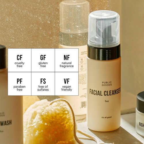 Public Goods Facial Cleanser & Moisturizer for Men & Women | Moisturizing & Hydrating Foaming Cleanser | Removes Dirt & Oil | Makeup Remover | Sulfate & Paraben Free | Vegan Friendly | 5 Fl Oz Bottle