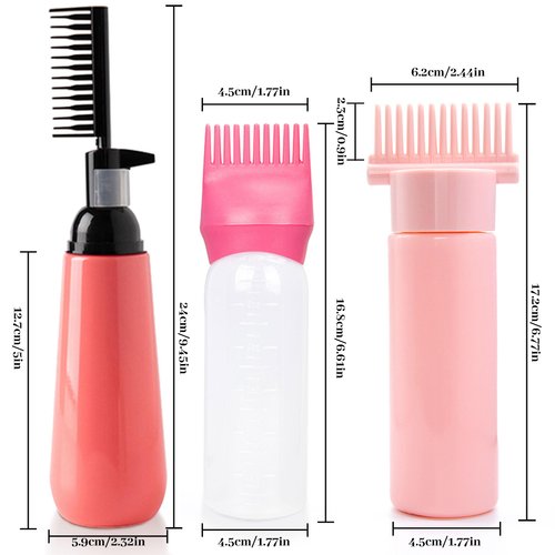 Caliee Pink 3Pack Root Comb Applicator Bottle Applicator Brush with Graduated Applicator Bottle for Hair Oil Hair Applicator Dye Bottle Root Brush Hair Dye Applicator Bottle Hair Color Comb Bottle