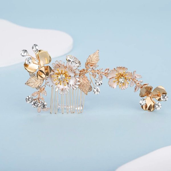 Chargances Bridal Flower Leaf Hair Comb Wedding Gold Crystal Hair Side Comb Fashion Flower Rhinestone Headpieces Wedding Prom Flower Girl Hair Accessories for Women and Girls