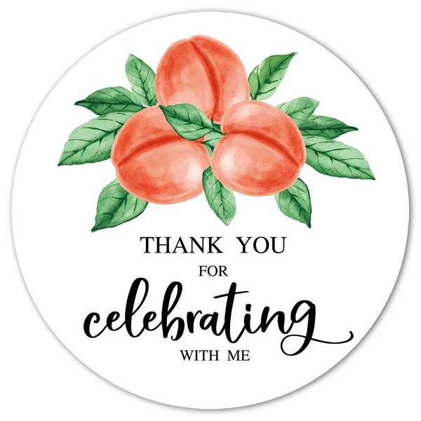Peach Party Thank You Stickers, 40-Pack 2" Birthday Party Favor Sticker Labels, Decorations