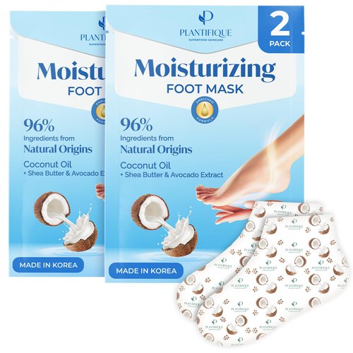 Hydrating Foot Mask for Dry & Cracked Feet - NOT Peeling - 4 Pack Hydrating Socks for Soft Heels - Intense Moisturizing and Repairing Dry Rough Skin - Foot Spa - Happy Feet Mask by Plantifique