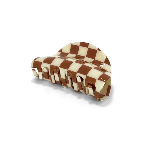 Two Oh One Checkered Hair Clip Claw Acrylic Strong Hold Women's Accessory for all Hair Type, Brown