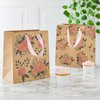Juvale 24 Pack Reusable Kraft Paper Floral Gift Bags with Pink Ribbon Handles for Party Favors, Mothers Day, Weddings, Birthday Celebration, Baby Shower, 2 Designs (9 x 8 In)