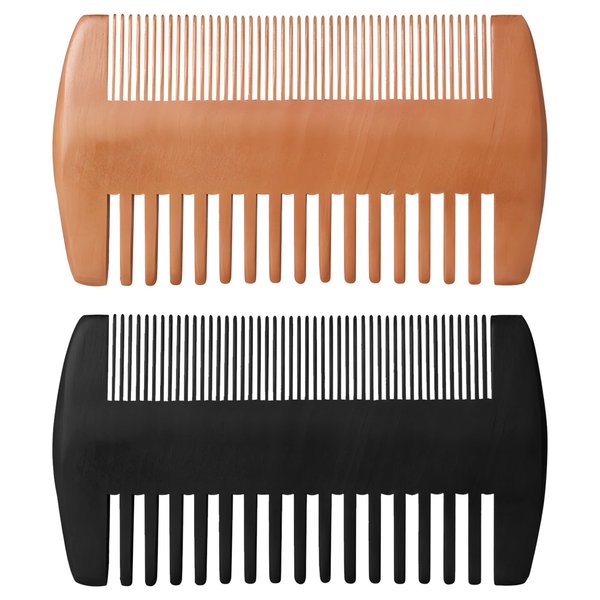 Kootinn Wooden Beard Comb Kit, Dual Action Fine & Coarse Teeth, Wood Color and Black Pocket Comb for Beards & Mustaches & Hair Grooming Care (2 Pack)