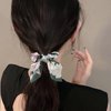 Yonchic 6-Piece Satin Bowknot Elastic Hair Ties, Fashion Print Scrunchies Ladies Long Lasting Braids Ponytail Holders, Soft Elegant Bow Hair Tie Ribbon Rubber Bands Hair Accessories