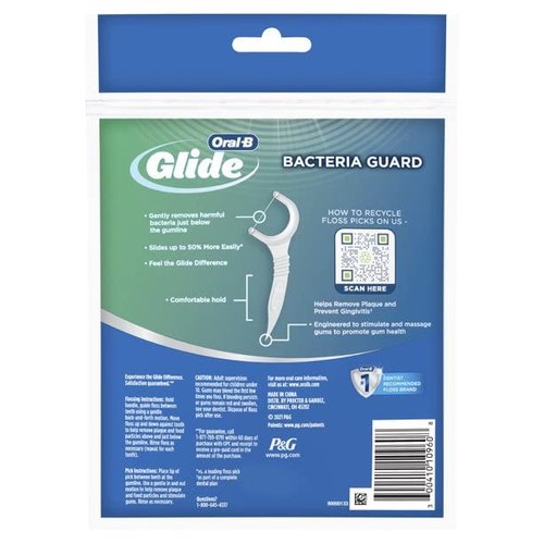 Oral-B Glide Bacteria Guard Dental Floss Picks, Mint, 75 Picks (Pack of 4)