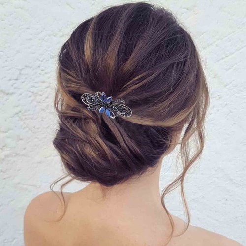 Yheakne Rhinestone Wedding Hair Clip Barrette Blue Crystal Hair Barrette Shine Bride Headpieces Decorative Headwear Sapphire Crystal Head Clip Bridal Hair Accessories for Women and Girls (Blue B)