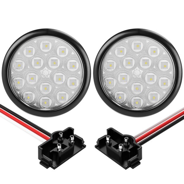 NBXPOW 2 PCS 4 Inch LED Trailer Light, Stop Turn Tail Lights with Grommet and Plug, Side Clearance Marker Lamps Sealed Flush - Round White
