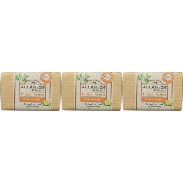 A LA MAISON Orange Bergamot Bar Soap Craft Paper 8.8 Fl Oz, 3 Pack