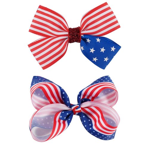 American Flag Hair Clip Girls Hair Bow Clips Grosgrain Hair Bows Red White Blue Hair Clips Hair Accessories for 4th of July TSFJ47 (Bow E)