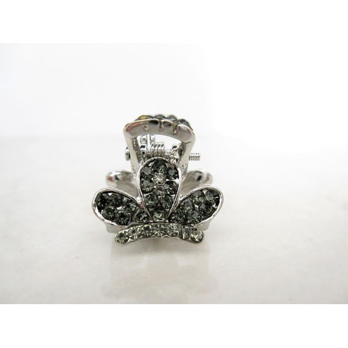 Small mini silver metal gray crystal flower crown hair claw clip bridal clip