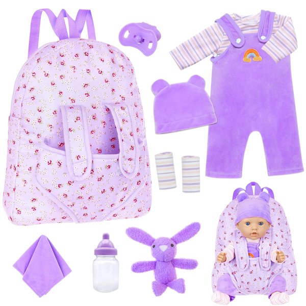 ZITA ELEMENT Doll Backpack and Accessories for 14-18 Inch Doll, Baby Doll Playset with Doll Carrier Bag, Doll Clothes Set, Bunny Toy (No Doll)