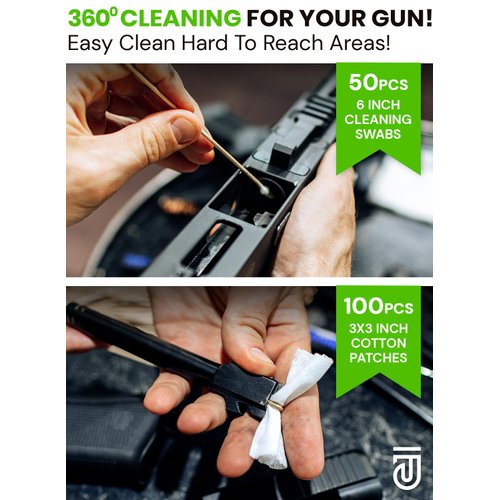 Professional Gun Cleaning Kit 10 in 1 Gun Accessories Incl. Lint Free Gun Cleaning Patches, 6-inch Gun Cleaning Swabs, Double Head Gun Cleaning Brush, Gun Cleaner Picks and Cleaning Cloth for Guns