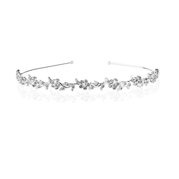 KDDOM Women's Crystal Flower and Leaves Crown Headband,Bridal Headpiece Wedding Headband (Silver)