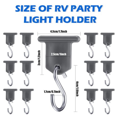 BBTO RV Awning Light Clip RV Party Light Holder Camper Awning Hook Light Accessory Plastic and Metal Light Hook Gray Camper Light Support Hanger for Camping Tent Indoor Outdoor Decor (14 Pieces)