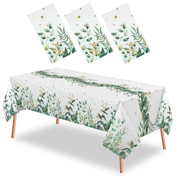 Irenare Sage Green Tablecloth Plastic Baby Shower Party Disposable Leaf Tablecloth, 54" x 108" Greenery Table Cloth Sage Green Party Decorations for Rectangular Table (Leaves)