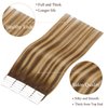 Loxxy Tape in Hair Extensions Human Hair Invisible Brazilian Natural Thick Remy Hair Ombre Chocalate Brown Fading into Chocolate Brown With Strawberry Blonde Highlight R#4-4/27 20pcs 50g/pack 18Inch