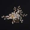 BERYUAN Wedding Flower Leaves Hair Comb Pearls Rrhinestone Crystal Wedding Headpiece Gold Flowers Leaves Pearls Wedding Hair Comb Gold Wedding Bridal Hair Comb for Brides Bridesmaid