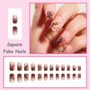 MISUD Short Square Press on Nails Spring Squoval Fake Nails Glossy Glue on Nails Summer Floral Cute Artificial Acrylic Nails Flower Stick on False Nails with Design 24 pcs