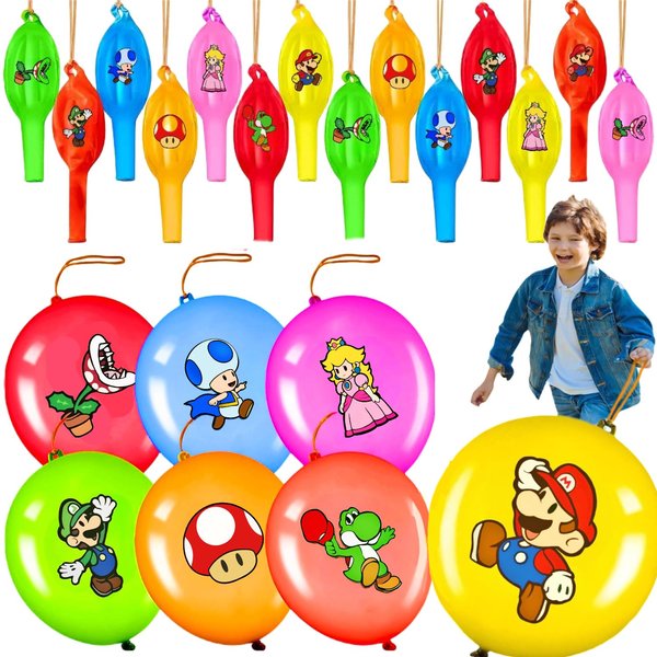 21Pcs Mario Punch Balloons Mario Party Favors for Bounce Balloons, Mario Birthday Party Supplies,Party Balloons for Birthday,Party Activities,School Rewards,Prizes,Goodie Bags Stuffers,Pinata Fillers
