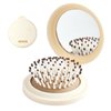 RHOS Folding Brush with Mirror for Women,Men and Kids-Small Brush with Mirror for Purse,Small Pocket Hair Brush with Soft Nylon Bristles-Portable Hair Brush with Mirror for Travel(Beige)
