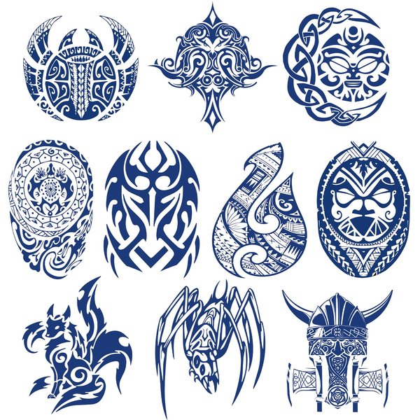 Aresvns Aztec and Viking Style Realistic Temporary Tattoos for Men, 10 Sheets Blue Fake Tattoos for the Back of Hands and Forearms, Realistic Tribal Totem Tattoos