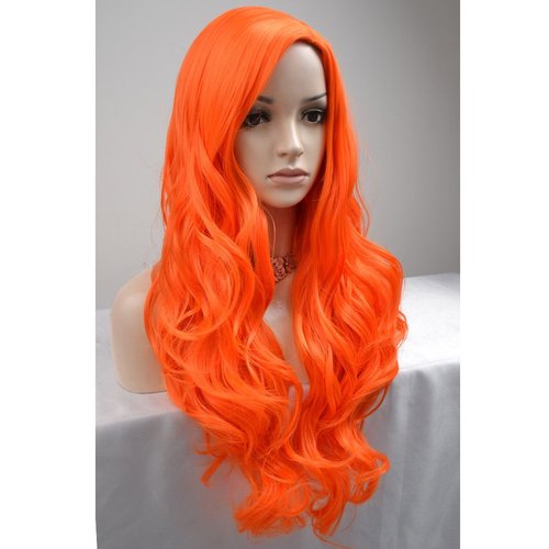 BERON Orange Wig Long Wavy Wig Women Girls Charming Full Wig Long Curly Wig Orange Wigs for Cosplay Party Wig Cap Included